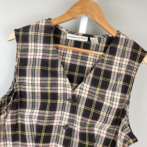 Vintage Fundamental Things Vest‎ Womens 14P Plaid Linen Cotton NWT NOS Cottage